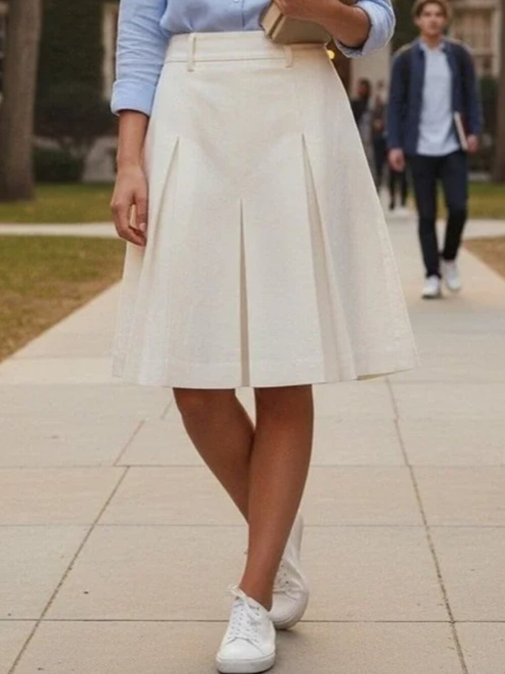 J. Crew Linen Skirt 8 Ivory Pleated Knee Length A-line NWT CI469 Preppy Academia